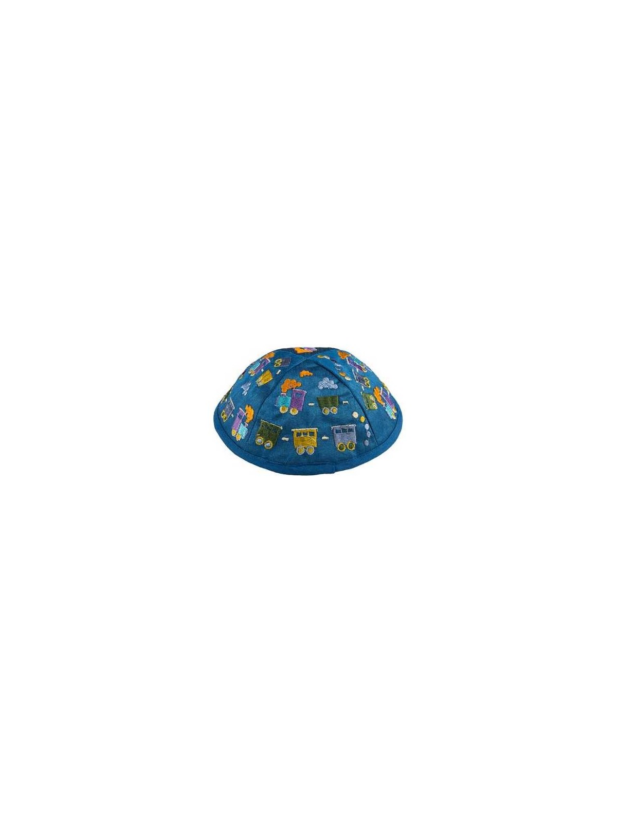 Embroidered Trains Kippah - Blue | Kippahs | Judaica
