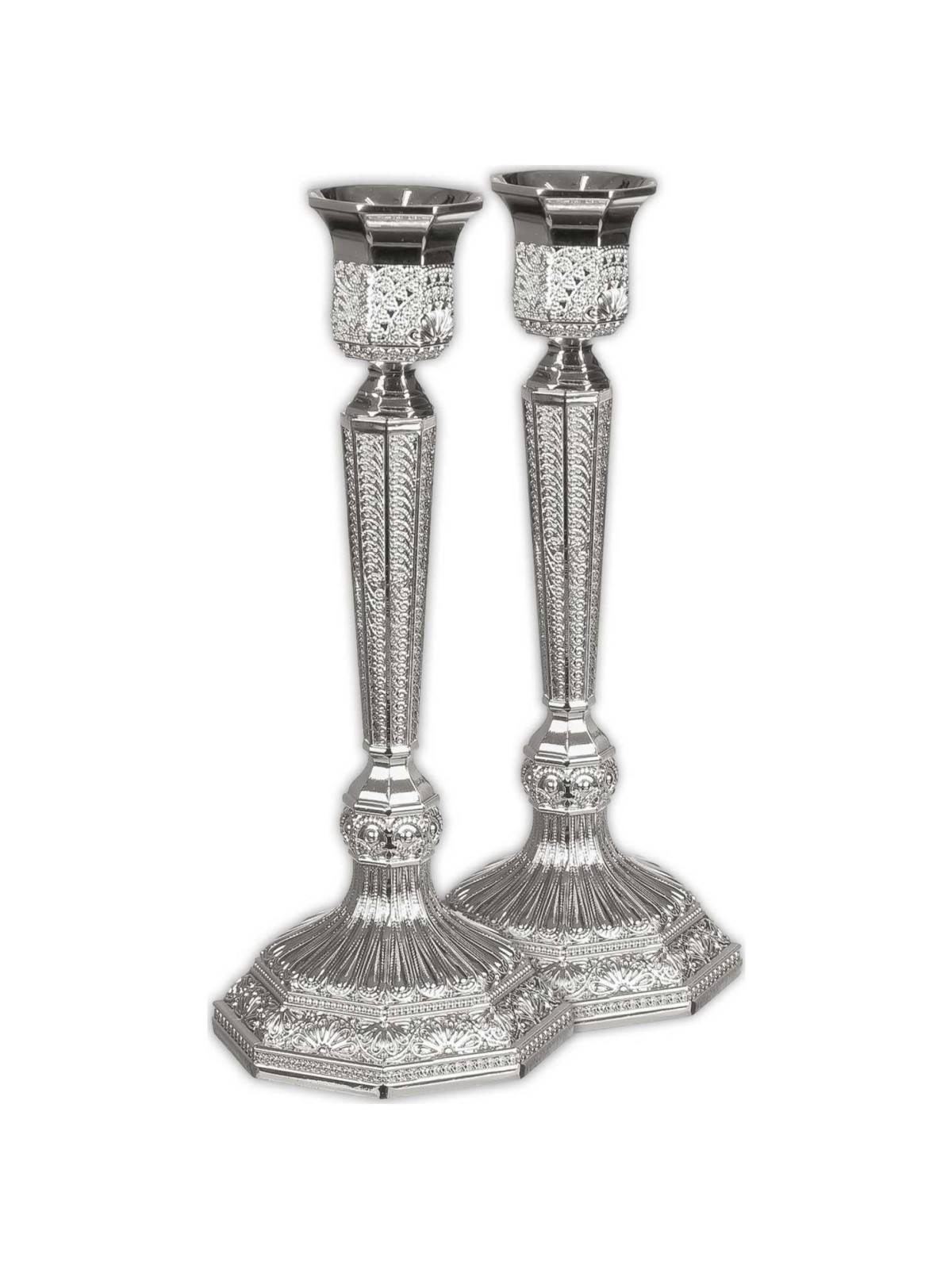 Silver Plated Filigree Candlesticks - 7.5" | Candle Holders | Judaica