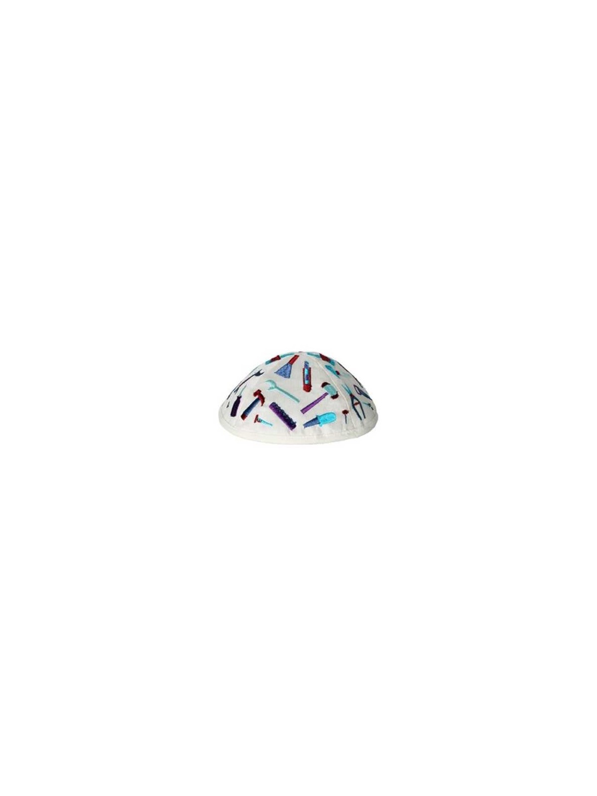 Embroidered Tools Kippah - White | Kippahs | Judaica