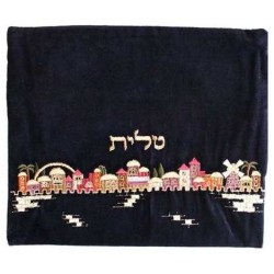 Velvet Embroidered Jerusalem Tallit Bag - Multi-Co | Tallit/Tallis | J