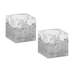 Square Crystal Tealight Holders - Glass with Silve | Candle Holders |