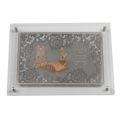 Lace Silver & Gold Glass Challah Tray - Shabbat De | Challah Boards |