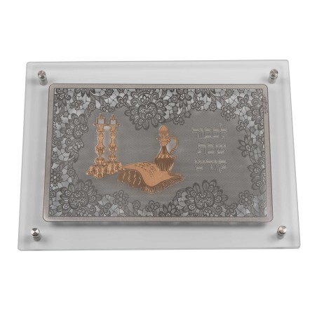 Lace Silver & Gold Glass Challah Tray - Shabbat De | Challah Boards |