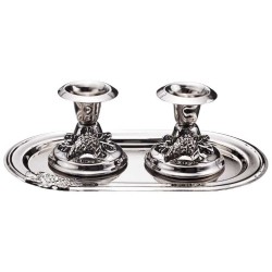 Silver Plated Grape Design Candlesticks with Tray | Candle Holders | J