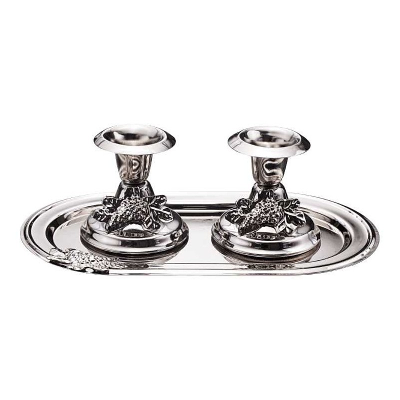 Silver Plated Grape Design Candlesticks with Tray | Candle Holders | J