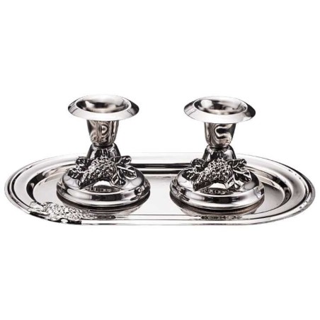 Silver Plated Grape Design Candlesticks with Tray | Candle Holders | J