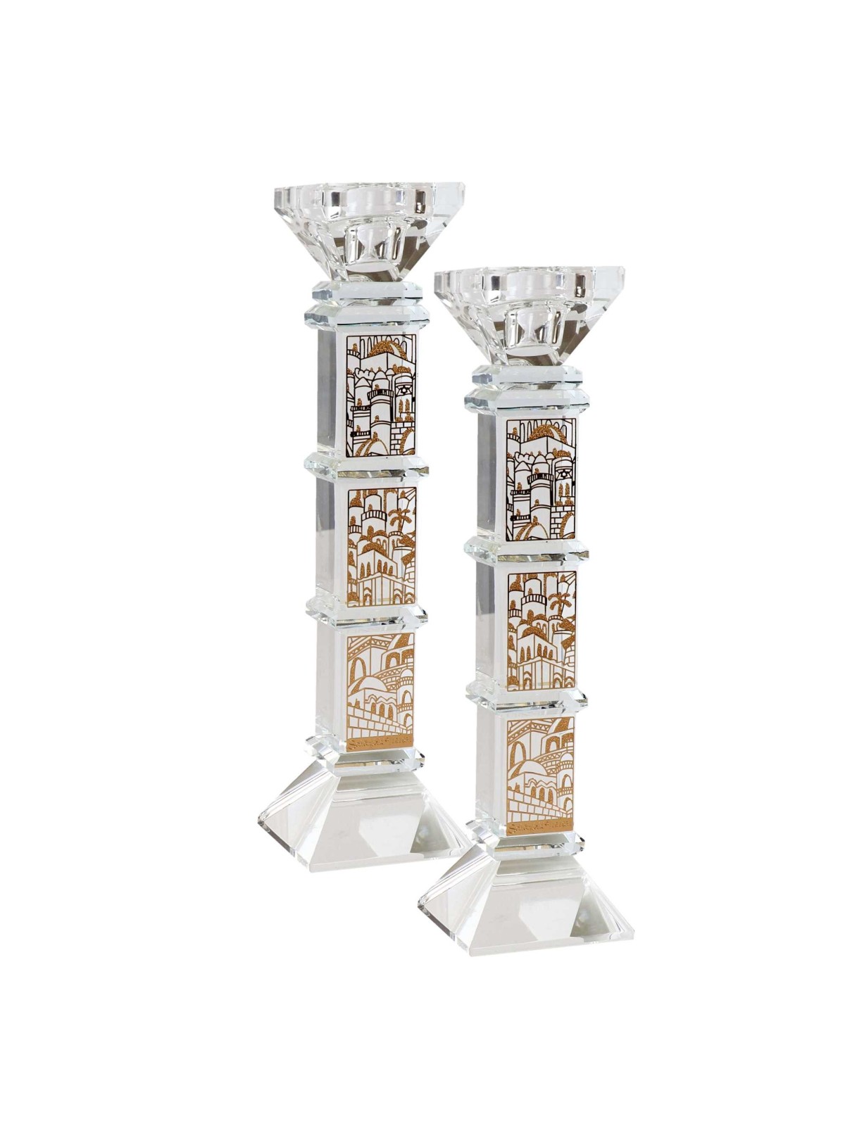 Crystal Square Candlesticks - Gold Jerusalem Desig | Candle Holders |