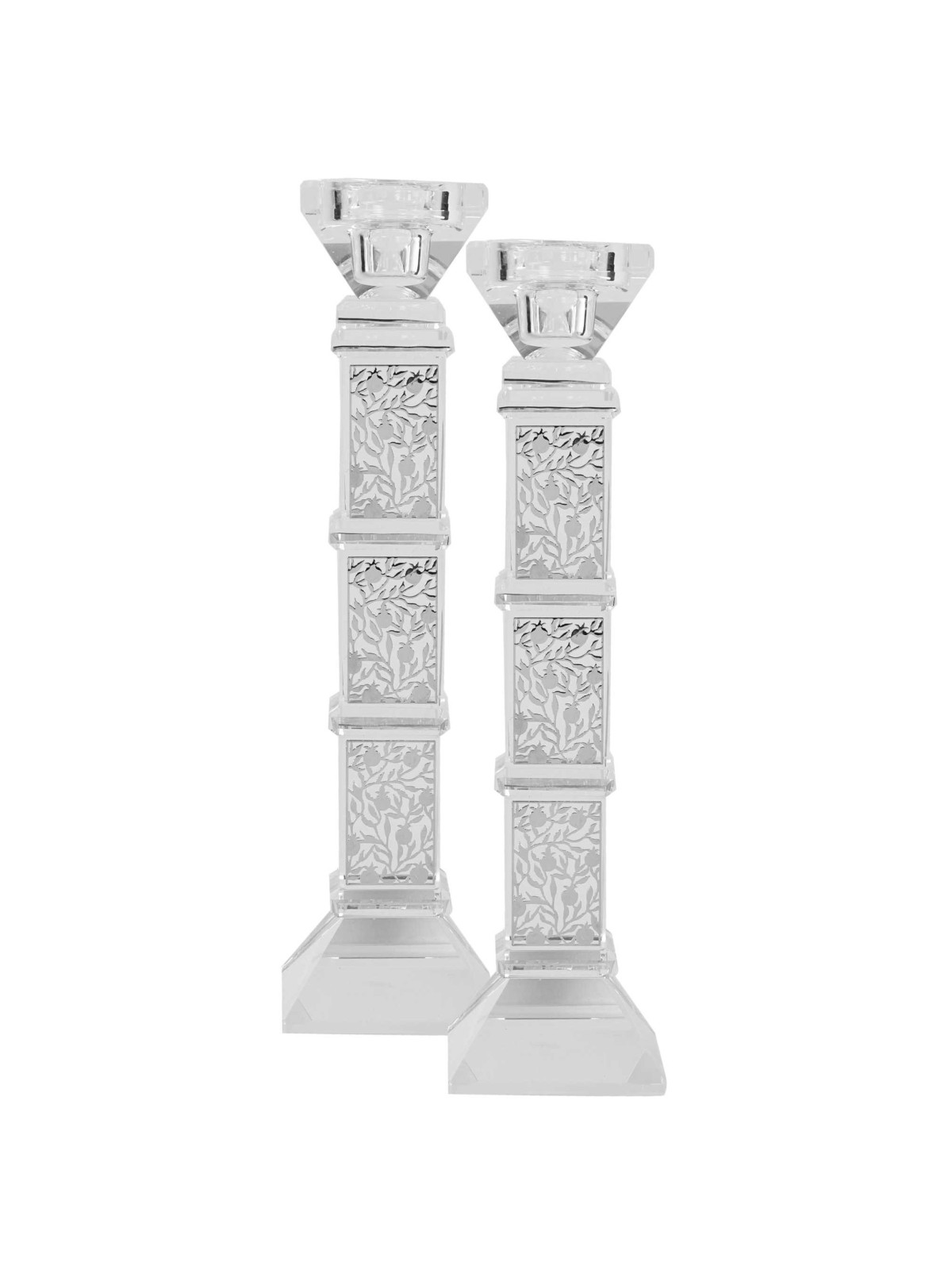 Crystal And Silver Tiered Candlesticks - Floral De | Candle Holders |