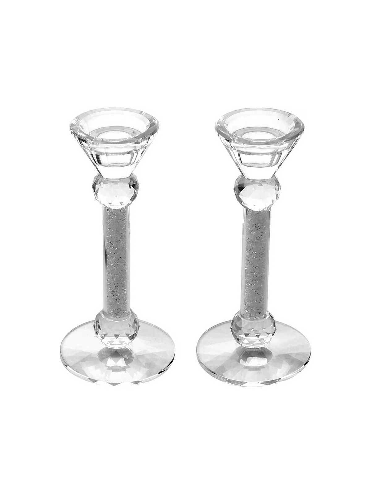 Set of 7" Crystal Designed Rounded Shabbat Candles | Candle Holders |