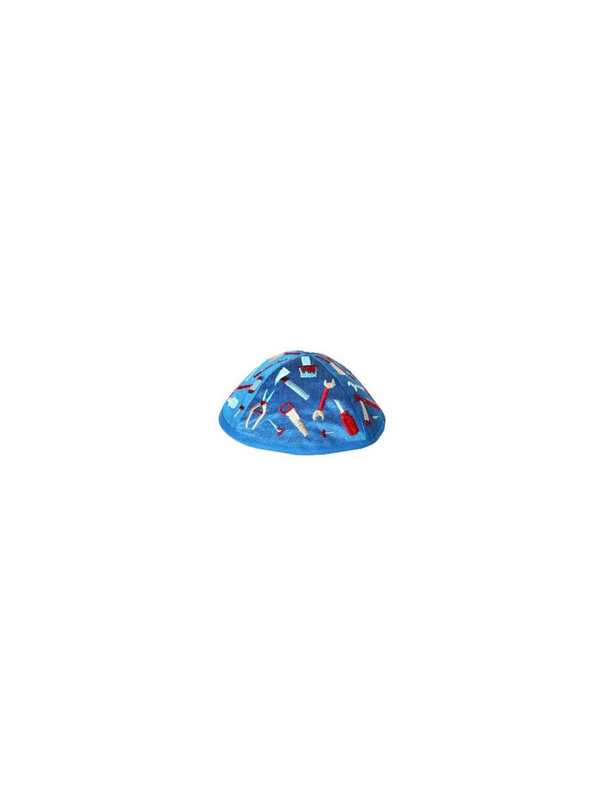 Embroidered Tools Kippah - Blue | Kippahs | Judaica