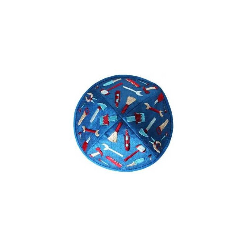 Embroidered Tools Kippah - Blue | Kippahs | Judaica