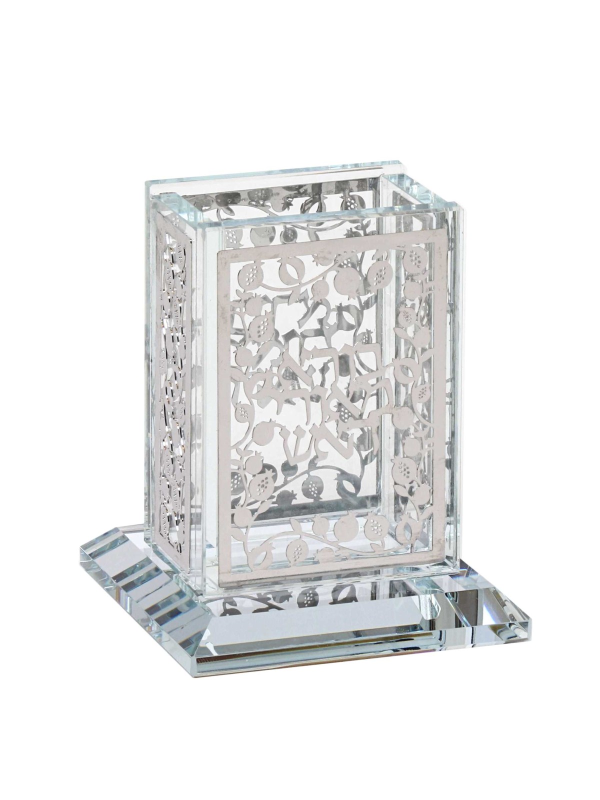 Crystal Havdalah Candle Holder - White/Silver Pome | Havdalah Sets & S