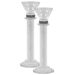 Crystal Candlesticks with Light Silver Stone Filli | Candle Holders |