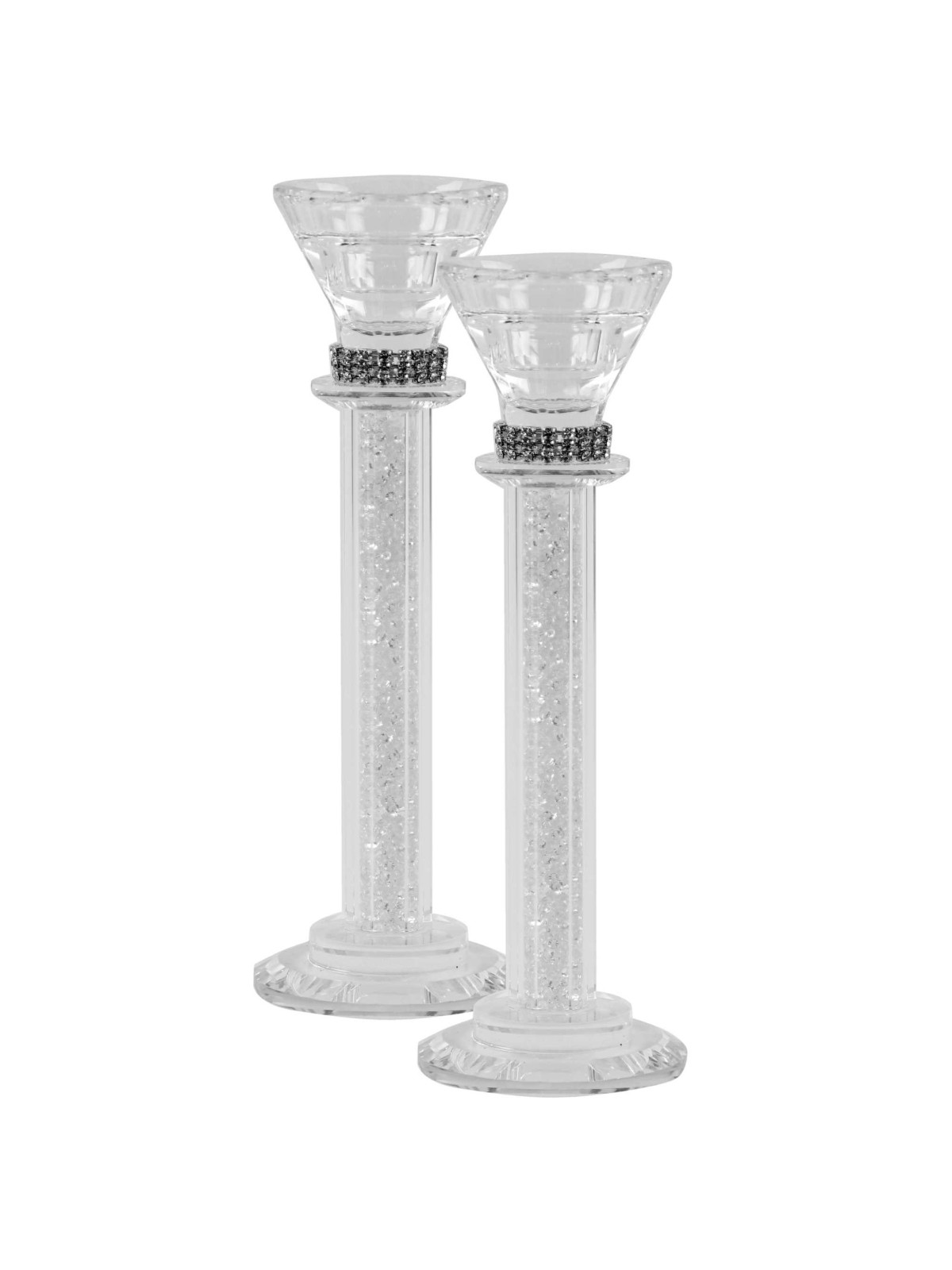 Crystal Candlesticks with Light Silver Stone Filli | Candle Holders |
