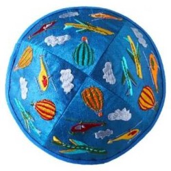 Embroidered Airplanes Kippah - Blue | Kippahs | Judaica