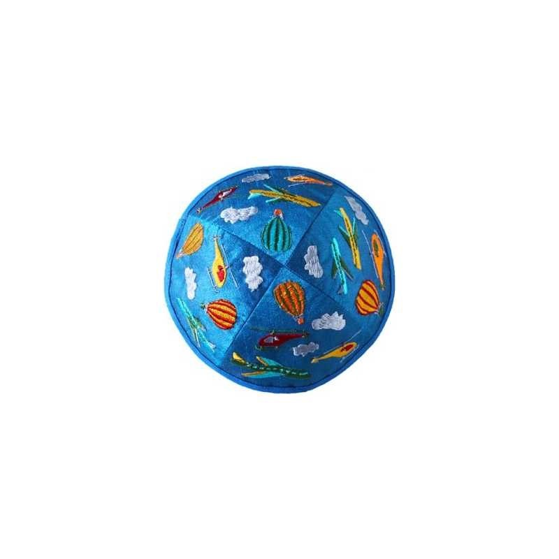 Embroidered Airplanes Kippah - Blue | Kippahs | Judaica