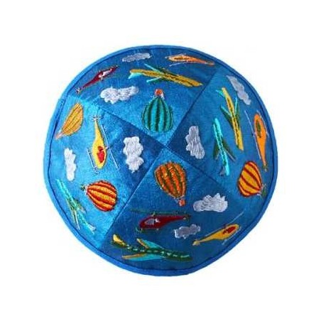 Embroidered Airplanes Kippah - Blue | Kippahs | Judaica