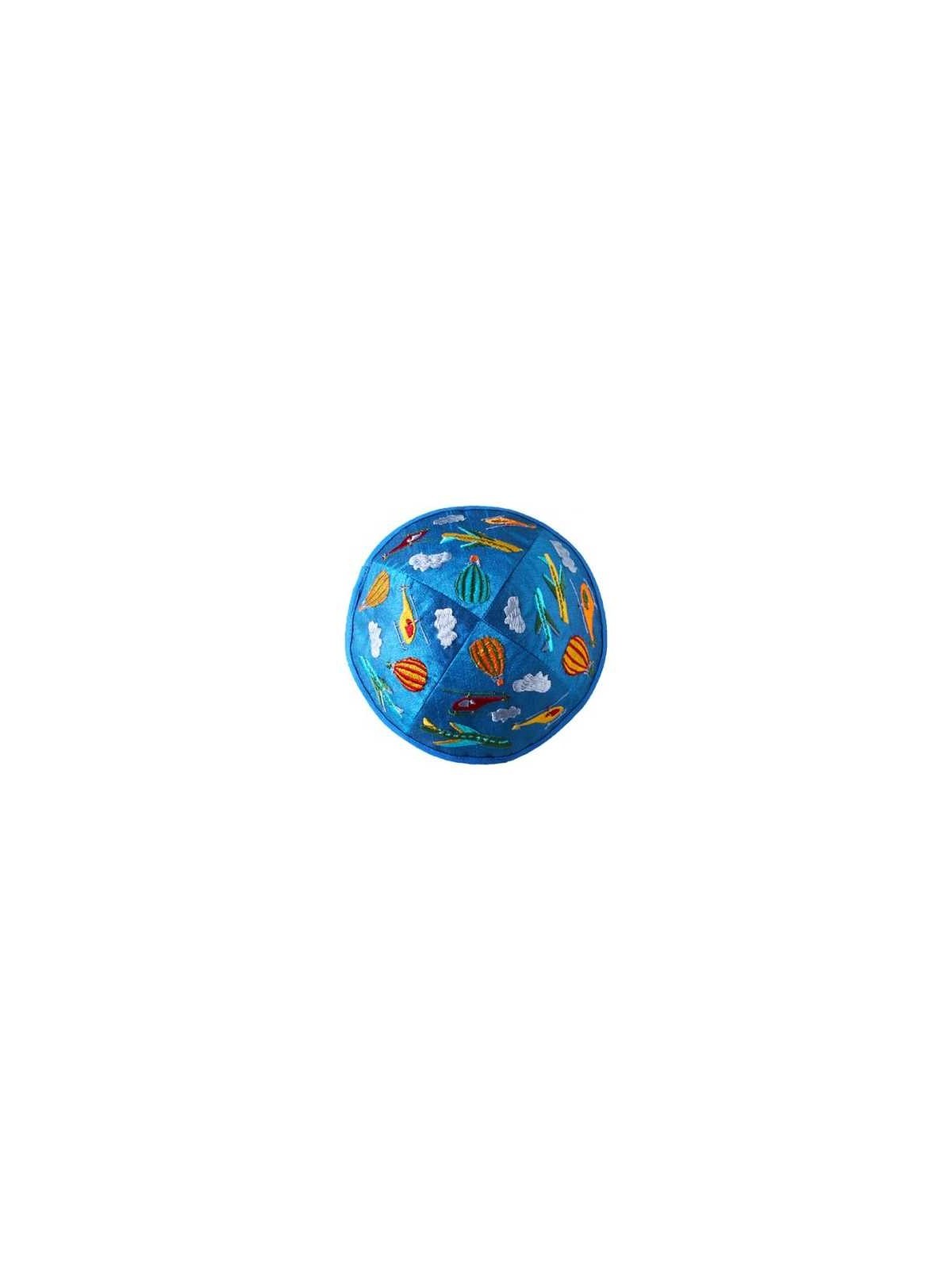 Embroidered Airplanes Kippah - Blue | Kippahs | Judaica