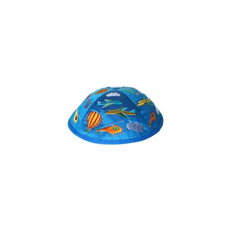 Embroidered Airplanes Kippah - Blue | Kippahs | Judaica