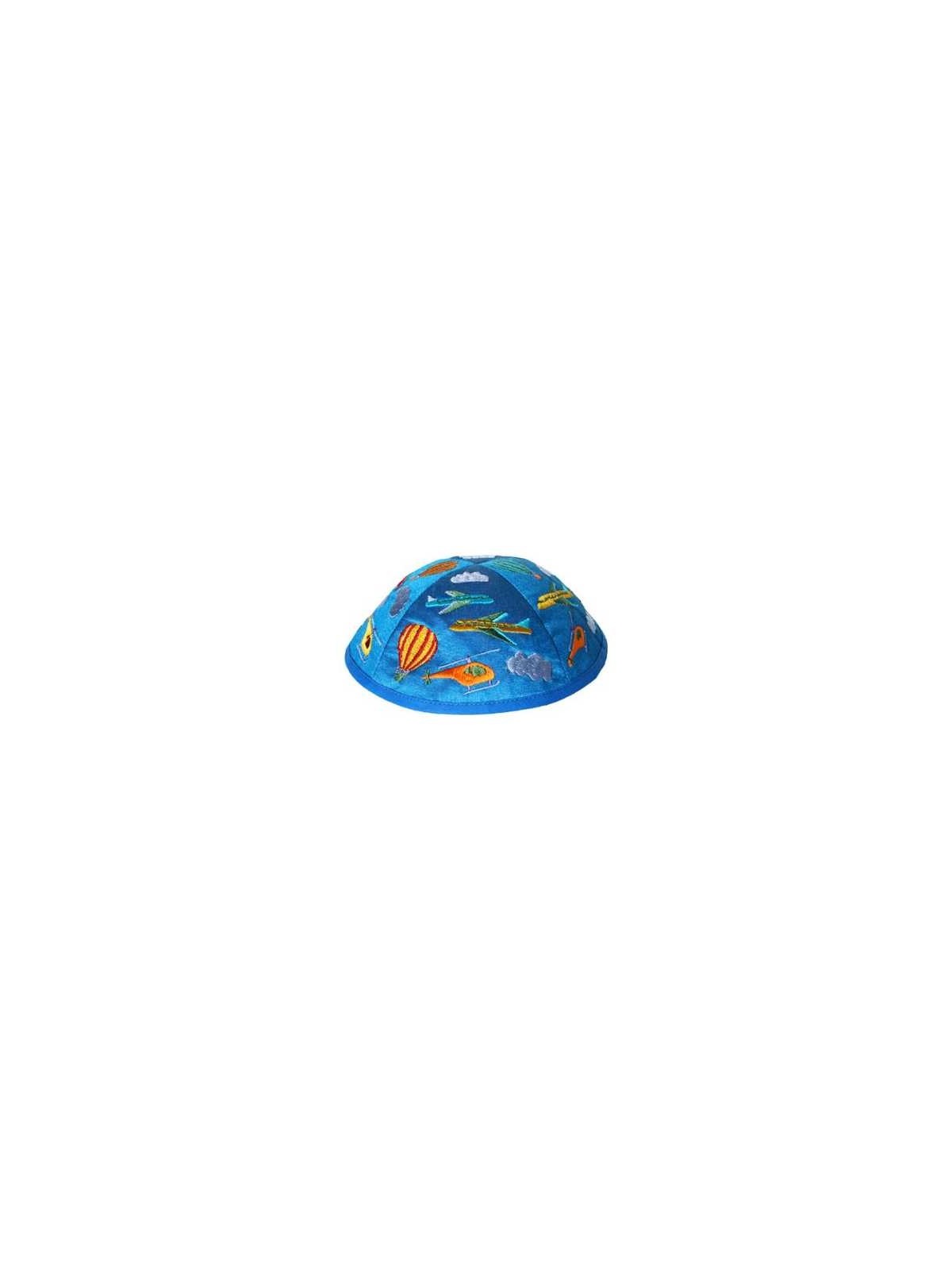 Embroidered Airplanes Kippah - Blue | Kippahs | Judaica