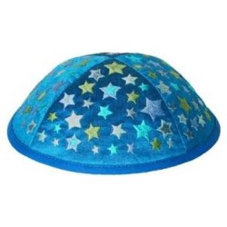 Embroidered Stars Kippah - Blue | Kippahs | Judaica