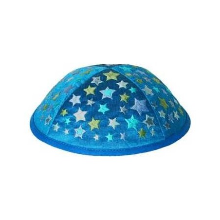 Embroidered Stars Kippah - Blue | Kippahs | Judaica