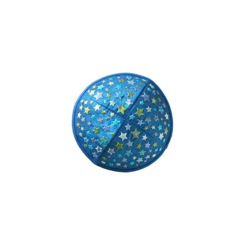 Embroidered Stars Kippah - Blue | Kippahs | Judaica