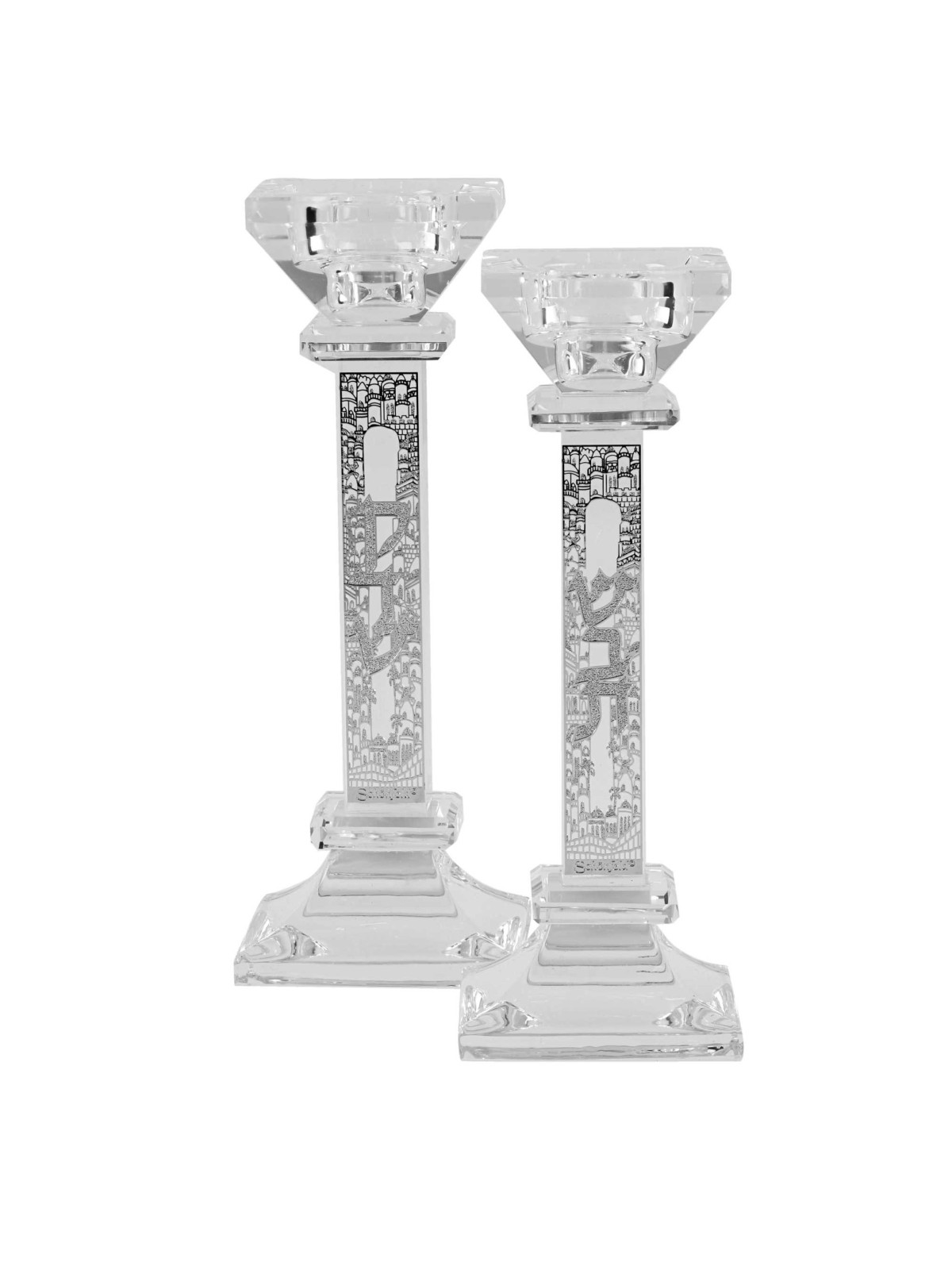Crystal Square Candlesticks - Silver Shabbat Kodes | Candle Holders |