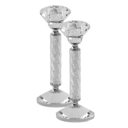 Crystal Rounded Stone Filled Silver Candlesticks - | Candle Holders |