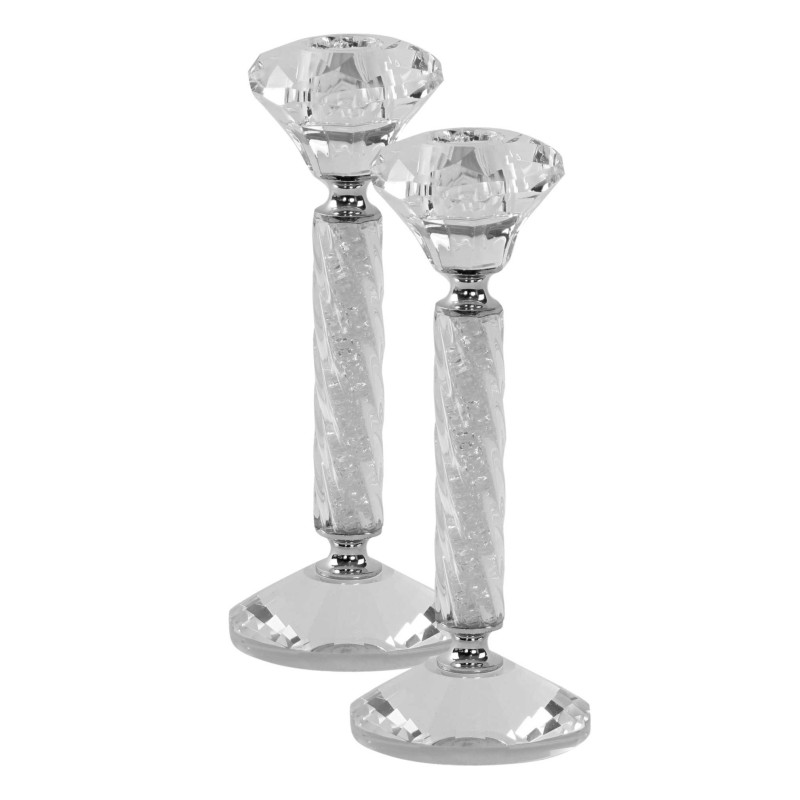 Crystal Rounded Stone Filled Silver Candlesticks - | Candle Holders |