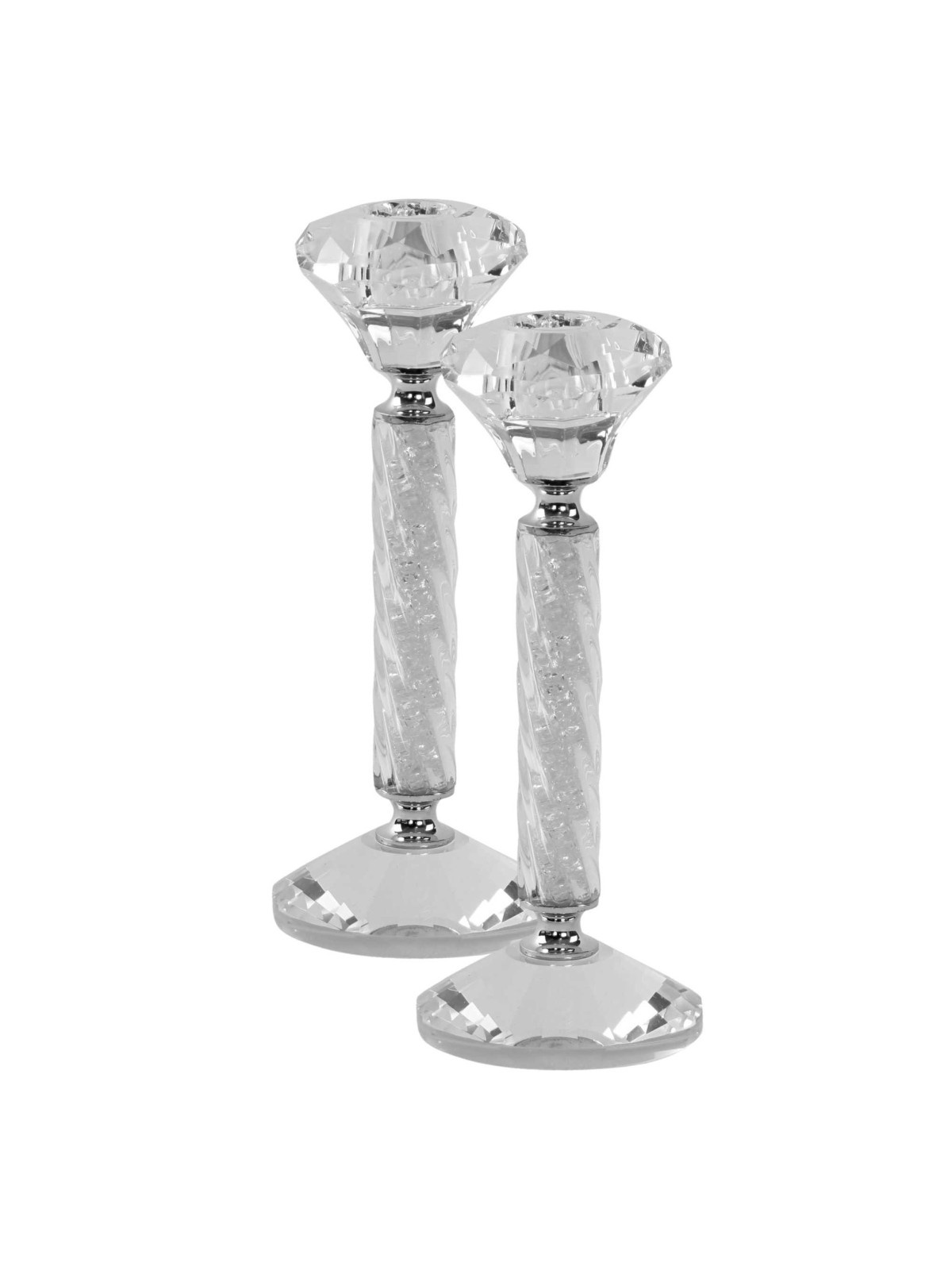 Crystal Rounded Stone Filled Silver Candlesticks - | Candle Holders |