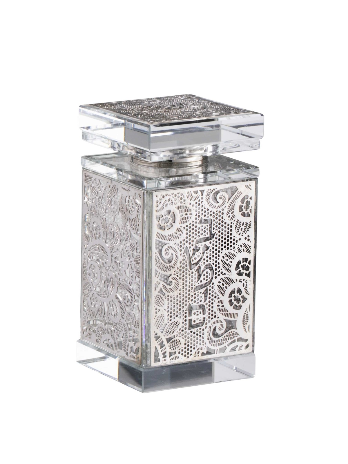 Crystal Besomim Holder - Silver Floral Design | Havdalah Sets & Spice