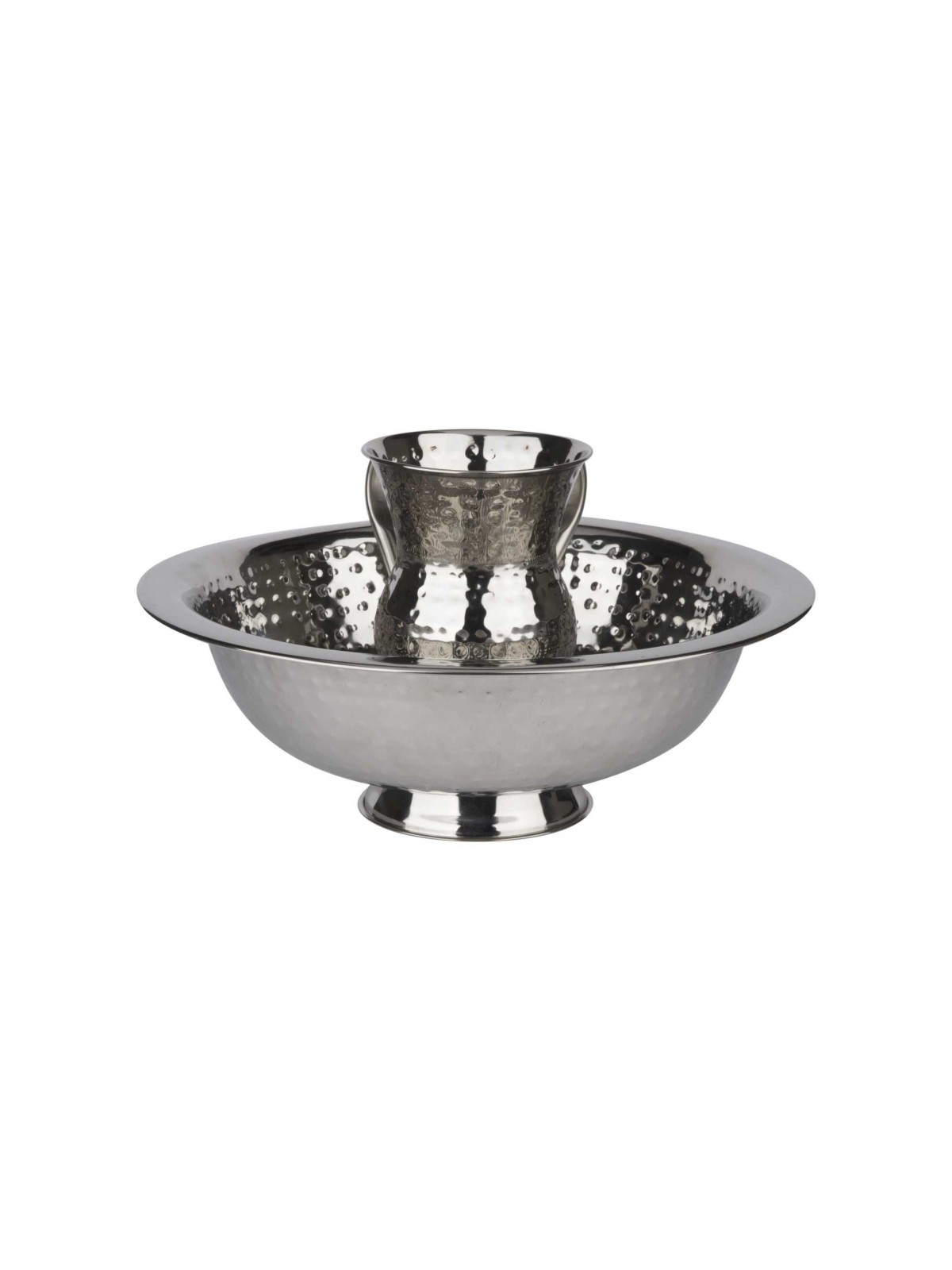 Hammered Washing Set - Bowl with Base | Washing Cups | Judaica