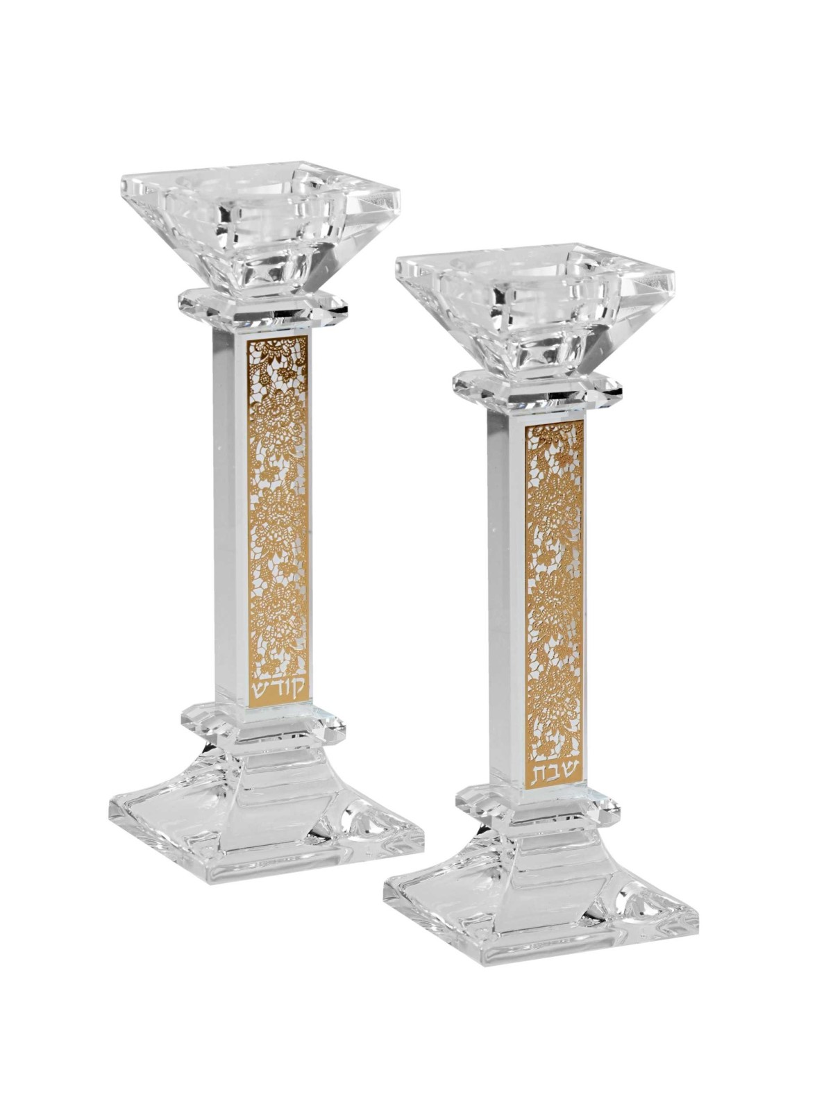 Crystal Square Candlesticks - Gold Floral Desgin | Candle Holders | Ju