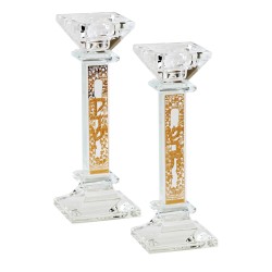 Crystal Square Candlesticks - Gold Shabbat Kodesh  | Candle Holders |