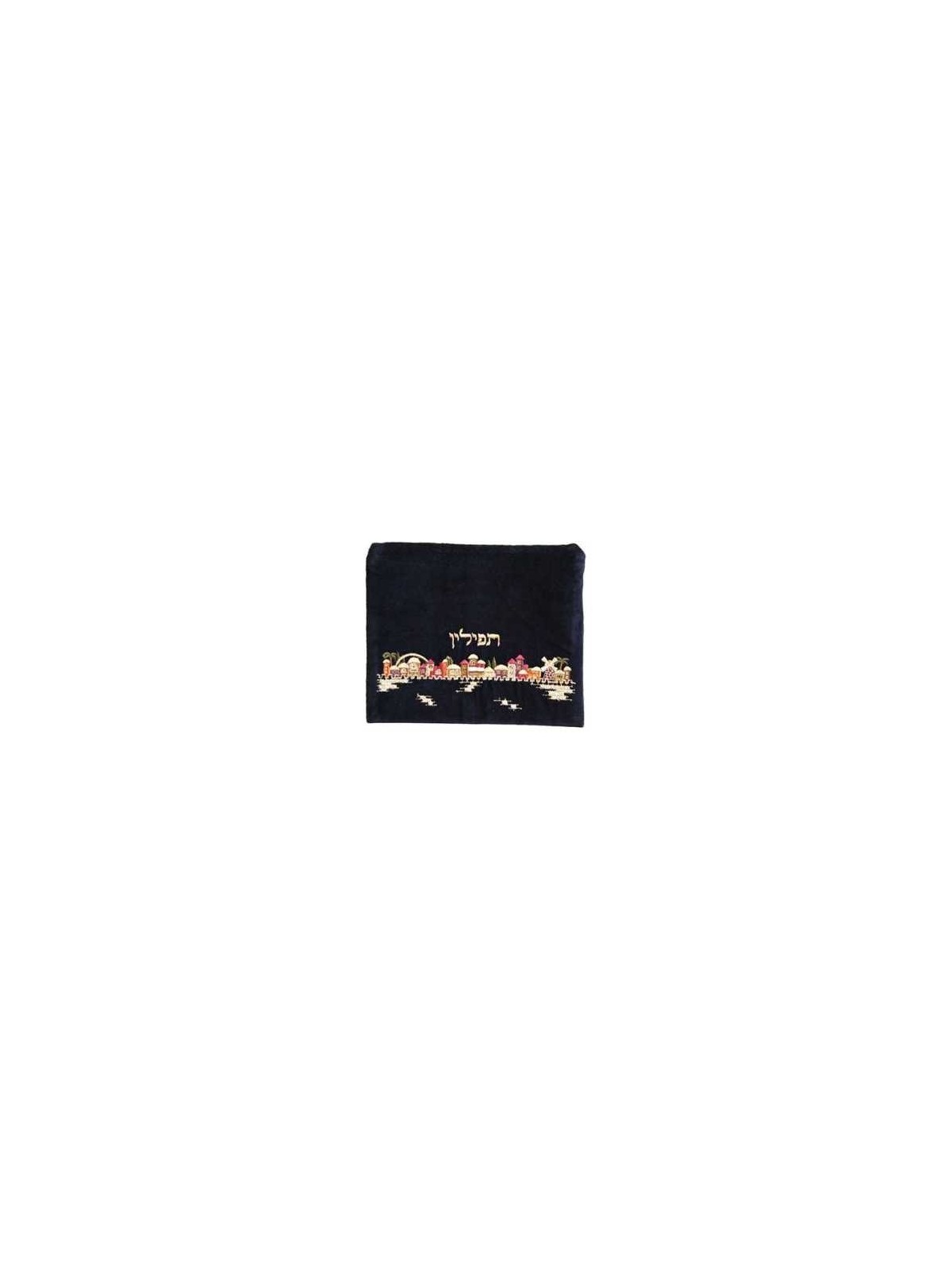 Velvet Embroidered Jerusalem Tefillin Bag - Multi- | Tefillin & Access