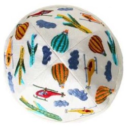 Embroidered Airplanes Kippah - White | Kippahs | Judaica
