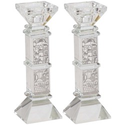 Squared Jerusalem Engraved Crystal Candlesticks Se | Candle Holders |