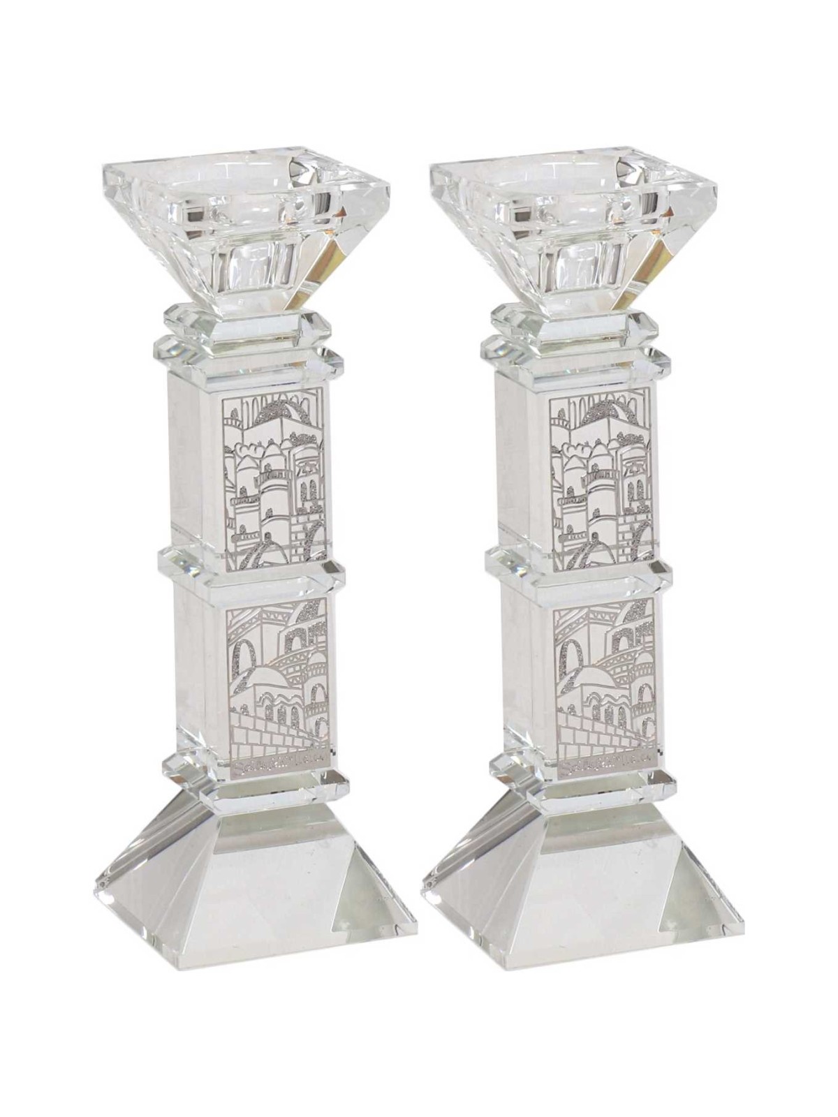 Squared Jerusalem Engraved Crystal Candlesticks Se | Candle Holders |