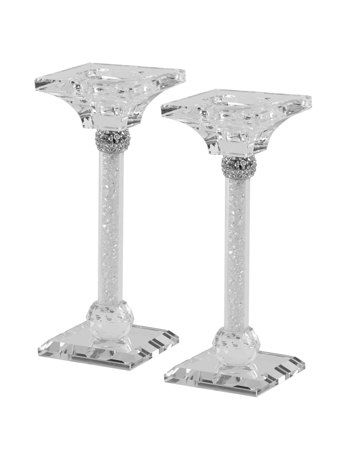 Crystal and Silver Candlesticks With Light Silver  | Candle Holders |