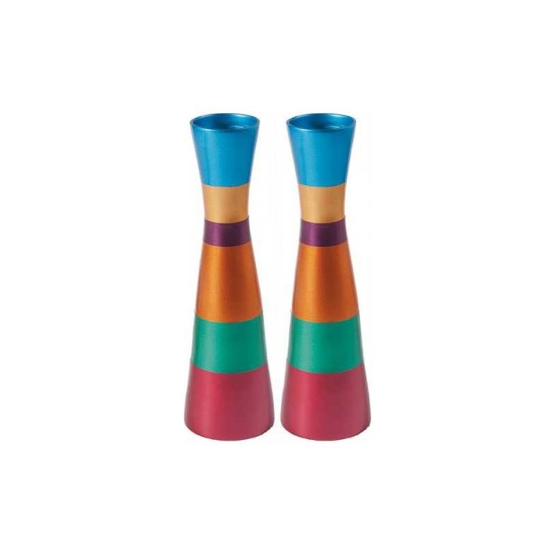 Anodized Multi-Colored Ringed Candlesticks | Candle Holders | Judaica