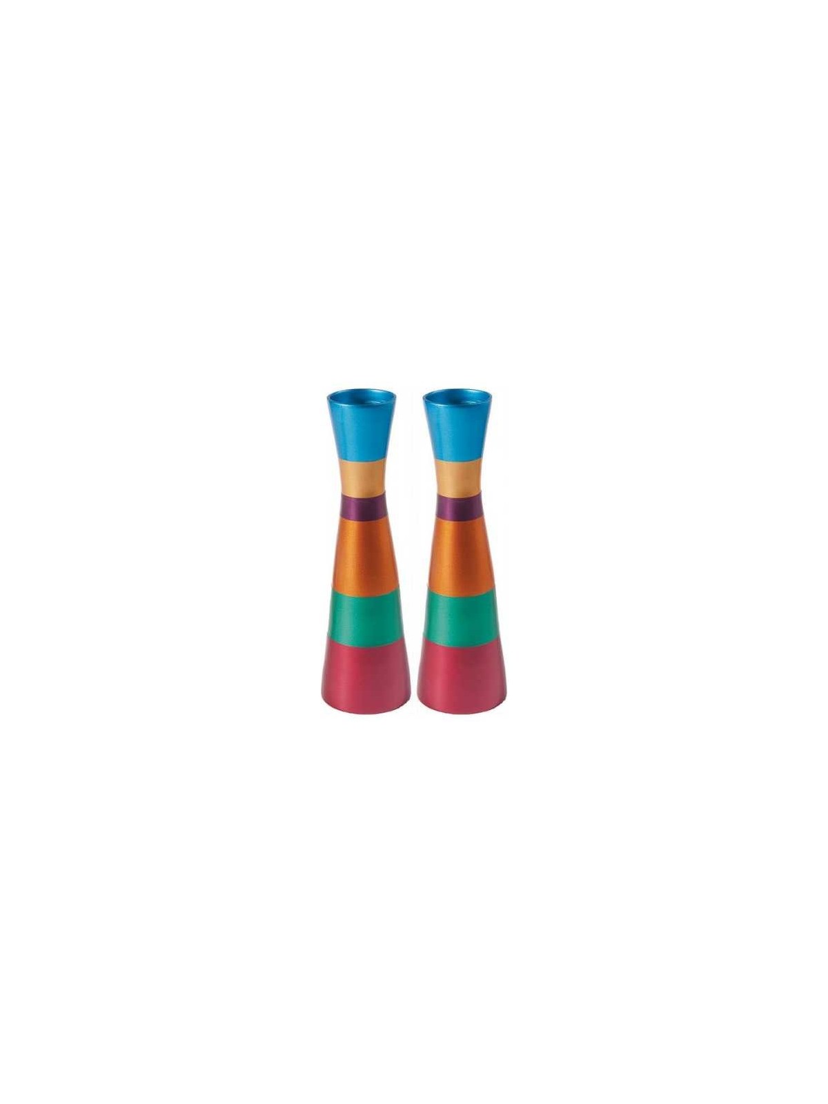 Anodized Multi-Colored Ringed Candlesticks | Candle Holders | Judaica