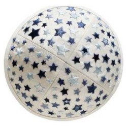 Embroidered Stars Kippah - White | Kippahs | Judaica
