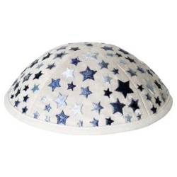 Embroidered Stars Kippah - White | Kippahs | Judaica