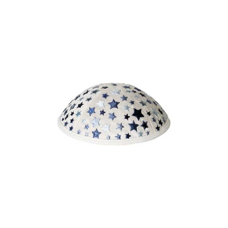 Embroidered Stars Kippah - White | Kippahs | Judaica
