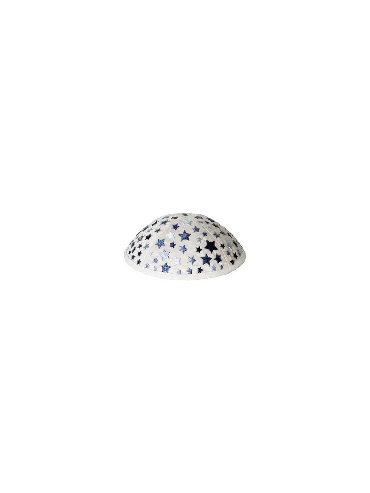 Embroidered Stars Kippah - White | Kippahs | Judaica