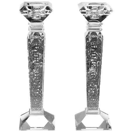 Bohemien Crystal Candlesticks With Silver Jerusale | Candle Holders |