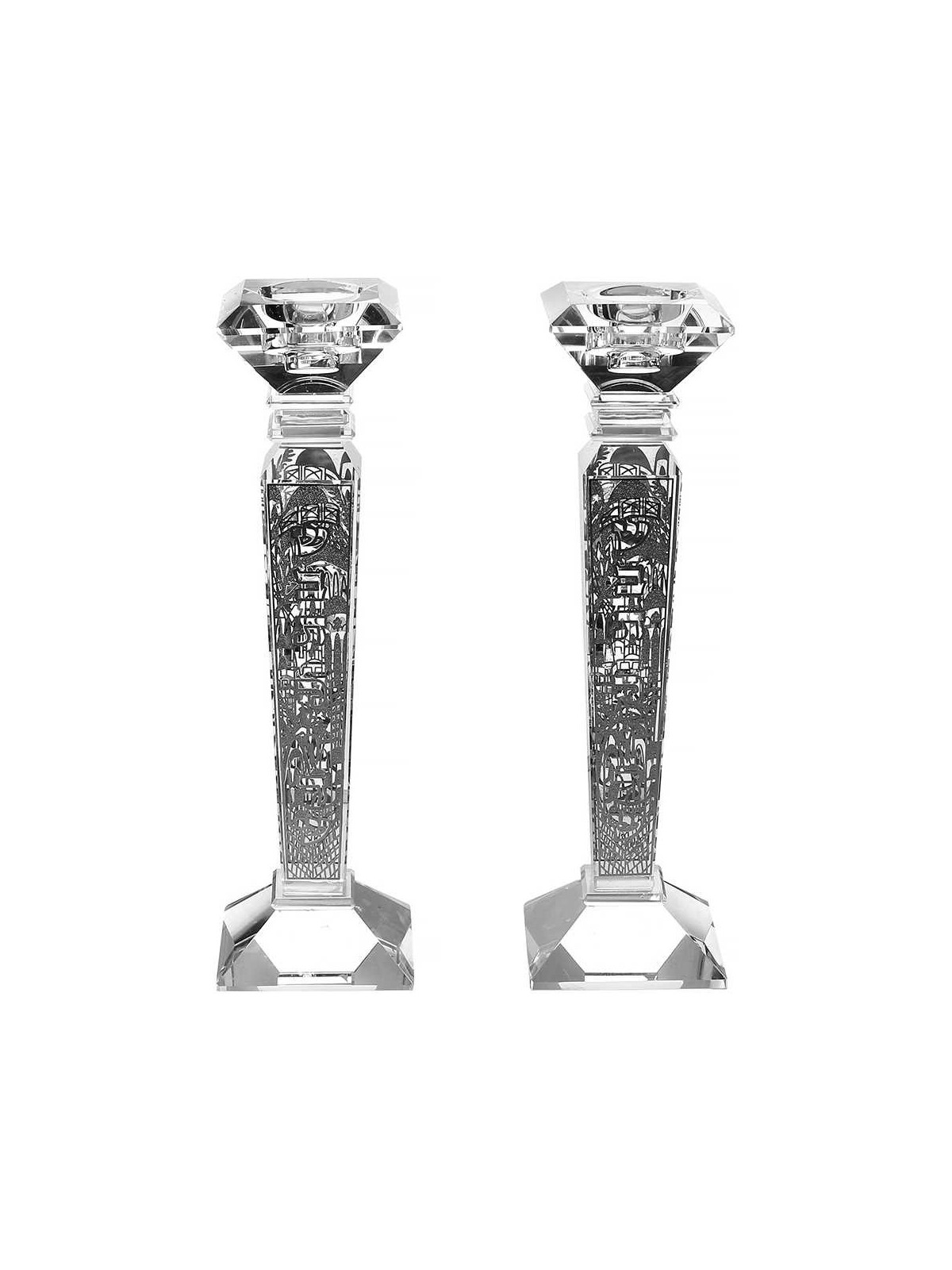 Bohemien Crystal Candlesticks With Silver Jerusale | Candle Holders |