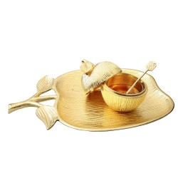 Large Gold Apple Shaped Dish with Removable Honey  | Rosh Hashanah | J