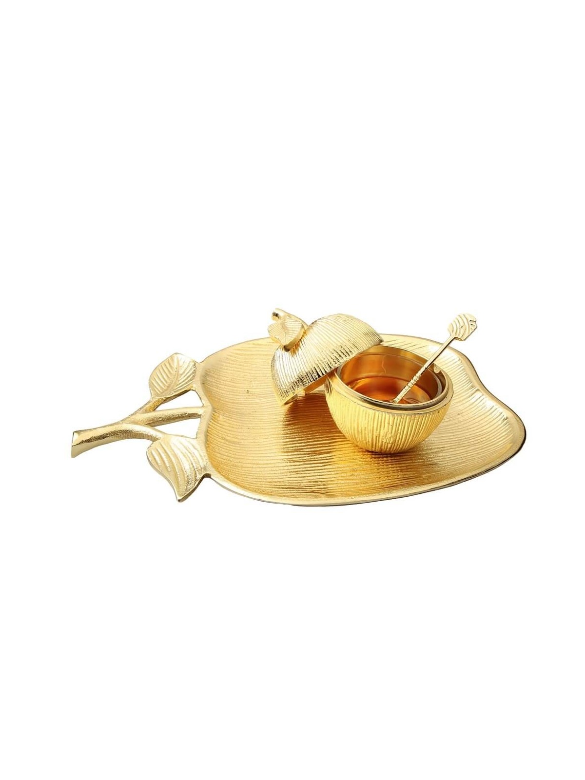 Large Gold Apple Shaped Dish with Removable Honey  | Rosh Hashanah | J